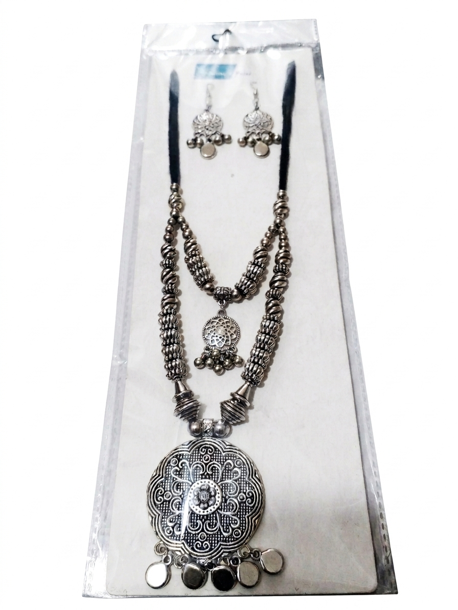 Traditional Indian oxidized silver jewelry set