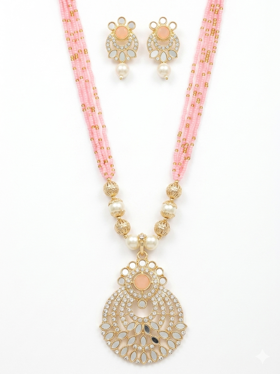 Traditional South Asian pastel-themed kundan and bead jewelry set