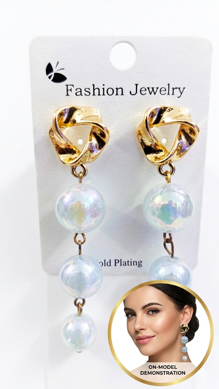 Golden  Pearl Drop Long Earrings